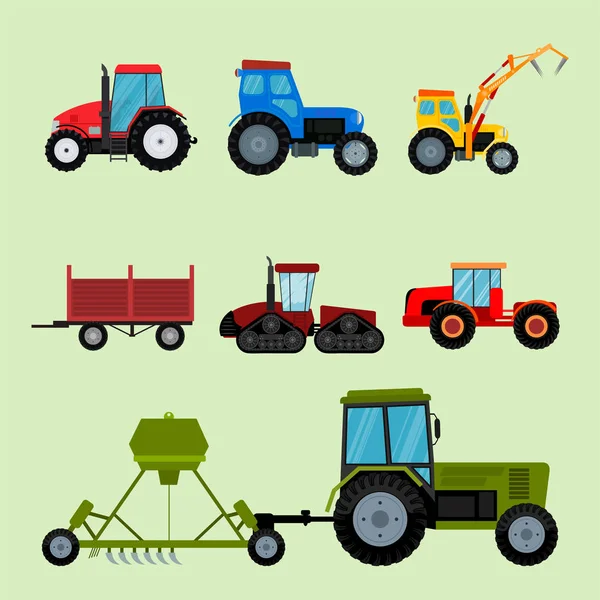 Landwirtschaft industrielle Landtechnik Maschinen Traktoren Mähdrescher und Bagger Vektor Illustration. — Stockvektor