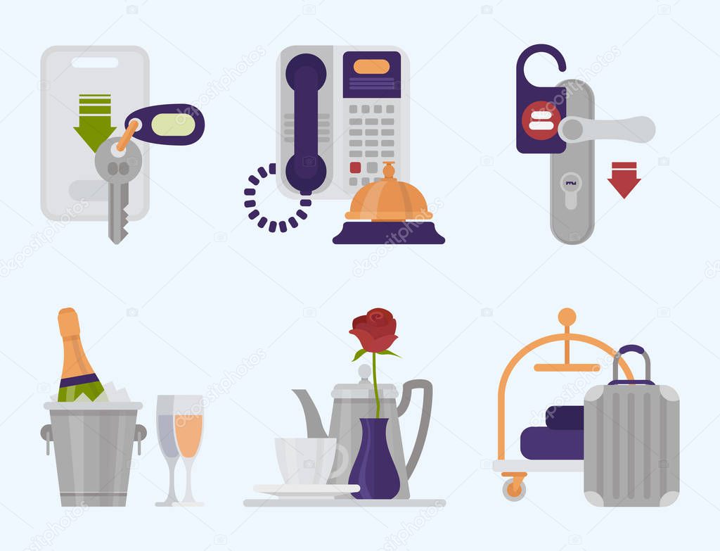 Hotel workers vector personal professional service man and woman job objects hostel manager illustration.