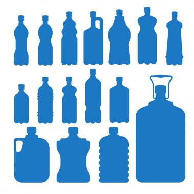 Plastik su şişesi vektör boş doğa mavi siluet temiz sıvı su sıvı boş şablon siluet şablon çizimi.