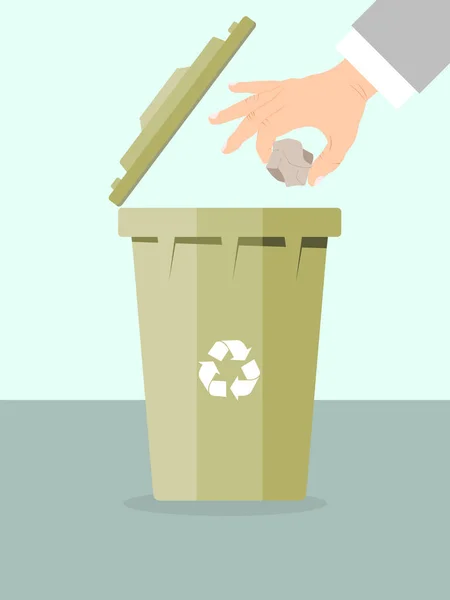 Empresário joga fora lixo para reciclagem ilustração vetor. Eliminação de lixo, cuidados ambientais, triagem de resíduos —  Vetores de Stock