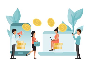 İnsanlar internet üzerinden banka hesaplarına bilgisayar ve telefon, teknoloji e-ticaret, mobil ödemeler kullanarak para aktarıyor