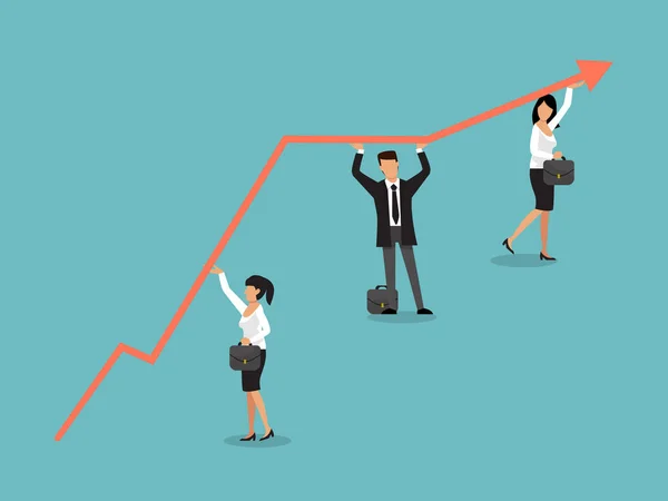 Business growth concept. Business people holding arrow vector illustration. Work team raise graph arrow. — ストックベクタ