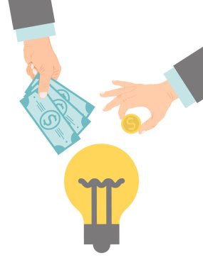 Kitle fonlaması konsepti vektör illüstrasyonu. Kalabalık sermayeli bir girişim. Bağışlanan parayla iş modeli finansmanı projeleri