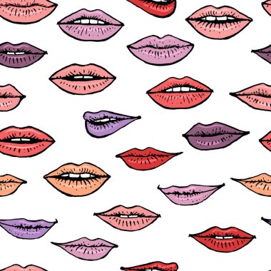 Colorful seamless pattern with beautiful women lips. Female mouth seamlessly background vector illustration