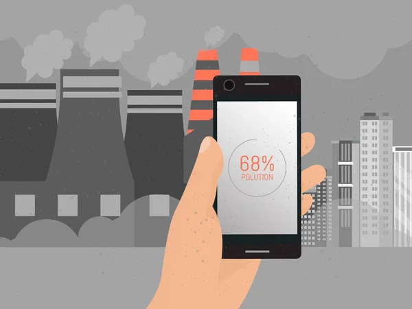 Air pollution level, dust danger in smartphone application vector illustration — ストックベクタ