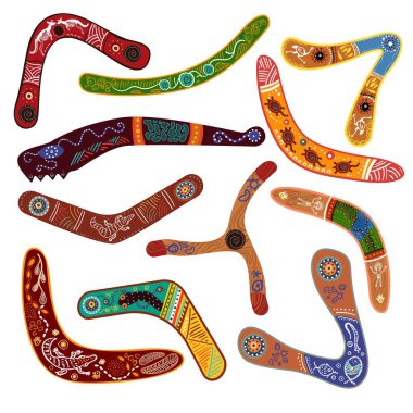 Australian boomerang vector illustration traditional wood symbol in Australia flat style set isolated on white clipart