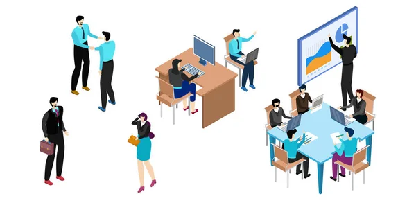 Business people work in office, set of isometric cartoon characters, vector illustration — 图库矢量图片