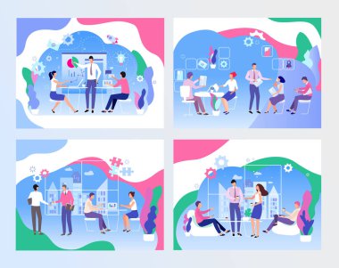 Business meeting and brainstorming concept on person hand drawn vector illustration