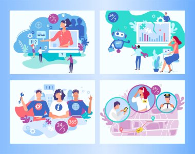 Call communication technical concept on online person hand drawn vector illustration.