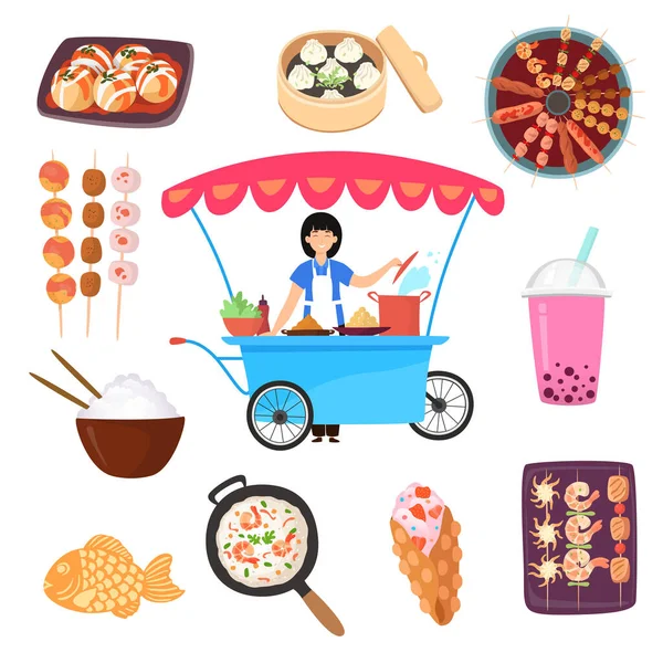 Asian, mexican, thailand japan food traditional delicious cooking vector travel illustration isolated on white. — Stock Vector