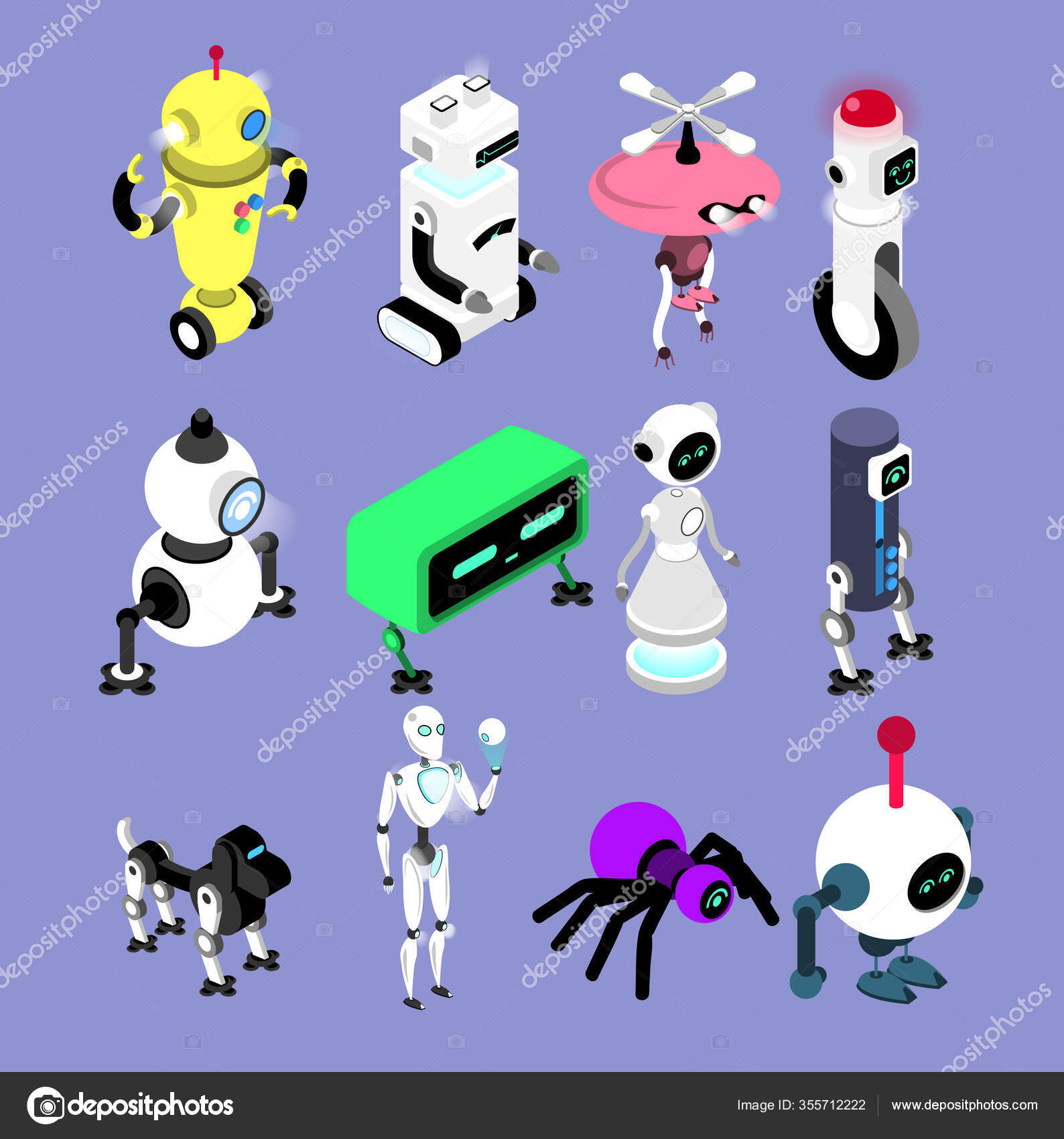 Роботы Выполнены В Изометрическом Стиле. Робот И Андроид Коллекция.