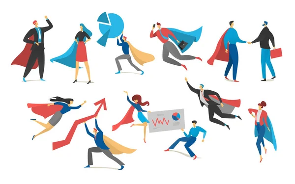 超级英雄动作图标设置在卡通色彩风格不同的姿势矢量插图 — 图库矢量图片