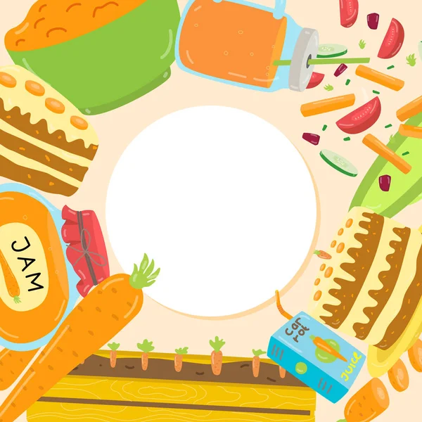 Sladký mrkvový koláč ikona sbírka dezertů pro web. Kruhový a kruhový vzor banner, koncept plakátu sladkost. — Stockový vektor