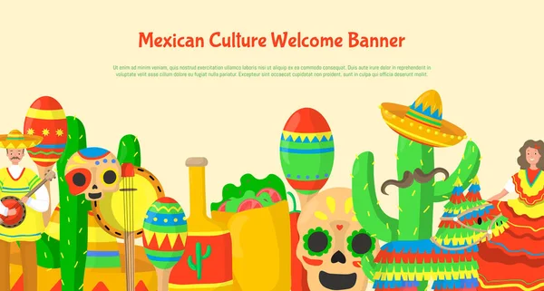 Знамя мексиканской культуры, плакат. Национальный праздник Мексики с этнической символикой . — стоковый вектор
