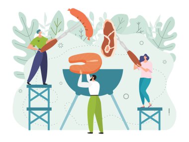 Güzel bir izin gününde arkadaşlarla dışarıda parti vermek ve düzmece vektör illüstrasyonunda leziz bir şekilde pişirilmiş yemekleri saymazsak..