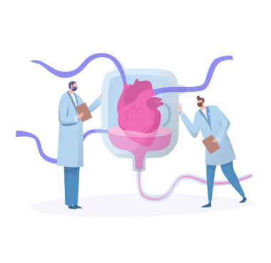 Bilim adamı laboratuvar araştırması, küçük insanlarla ilgili kavram çizgi film karakterleri, beyaz üzerine izole edilmiş, vektör illüstrasyonu