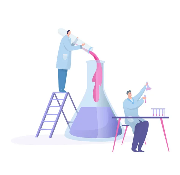 Scientifique recherche en laboratoire, concept avec des personnages de dessins animés de personnes minuscules, ensemble isolé sur blanc, illustration vectorielle — Image vectorielle