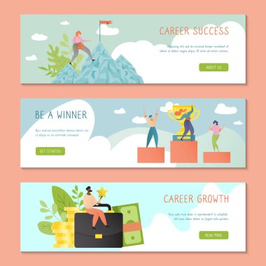Kariyer başarısı sancak tasarımı başarılı iş adamları çizimi düz çizgi film tarzında vektör illüstrasyon. Büyüme kavramı.
