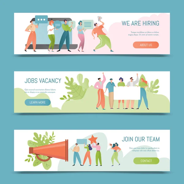Hiring vector illustration. Job vacancy banner concept. Employer hire for work. Hired people offer to join the team. — Stock Vector