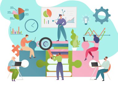 Profesyonel eğitim vektör çizimi. İş eğitimi konsepti. Eğitmen sunum yapıyor. Stajyer dinle semineri.