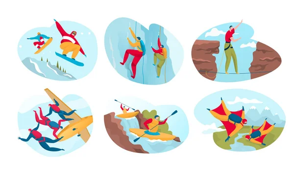 Extreme sport for active people, dangerous outdoor adventures, vector illustration — Stock Vector