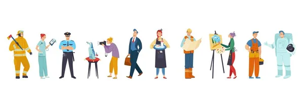 Personas de diferentes ocupaciones, personajes de dibujos animados conjunto de profesiones, ilustración vectorial — Vector de stock
