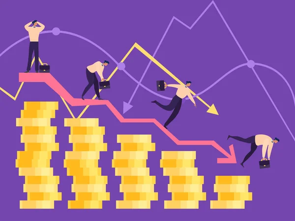 Empresários em cair conceito, ilustração vetorial. Deterioração no trabalhador do lucro, empreendedor. Caráter de queda gradual —  Vetores de Stock