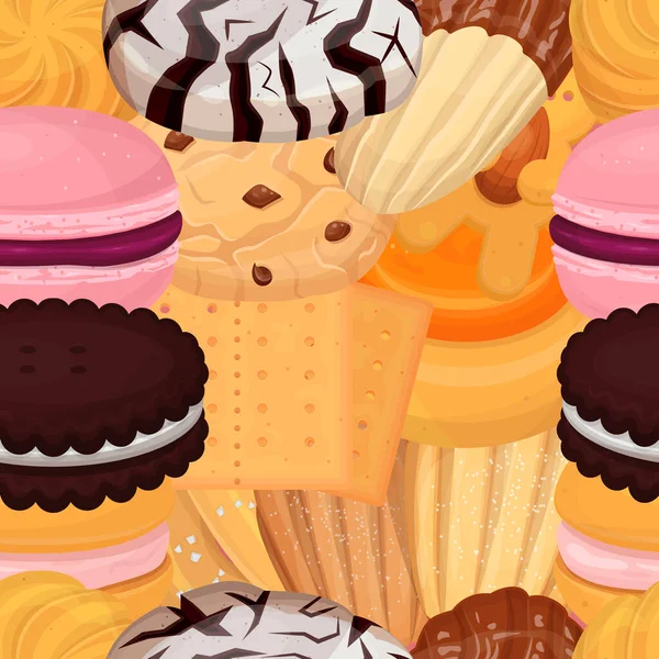 Modèle de pâtisserie biscuits illustration vectorielle plate. Douceur biscuit beignet, délicieux régal sucré, conception pour les emballages de bonbons . — Image vectorielle