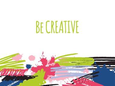 Yaratıcı metin cümleleri, soyut web desenli renkli fırça, düz vektör çizimi. Tasarım sanatsal resim fırçasını ve boyayı kavramsal olarak kabul et.