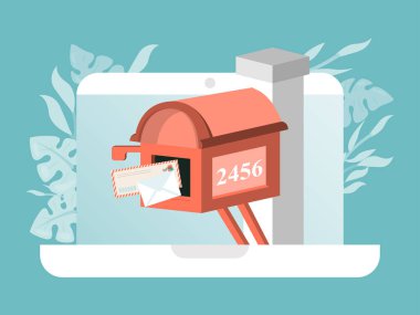 E- posta yoluyla iş pazarlaması, çevrimiçi iletişim medyası, tasarım, düz vektör illüstrasyonu için modern internet teknolojisi.