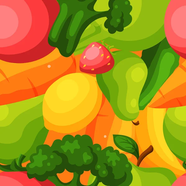 Ekologická zelenina ovoce potravin bezešvé vzor ploché vektorové ilustrace. Zdravý ekologický potravinový produkt. Balení designového papíru. — Stockový vektor