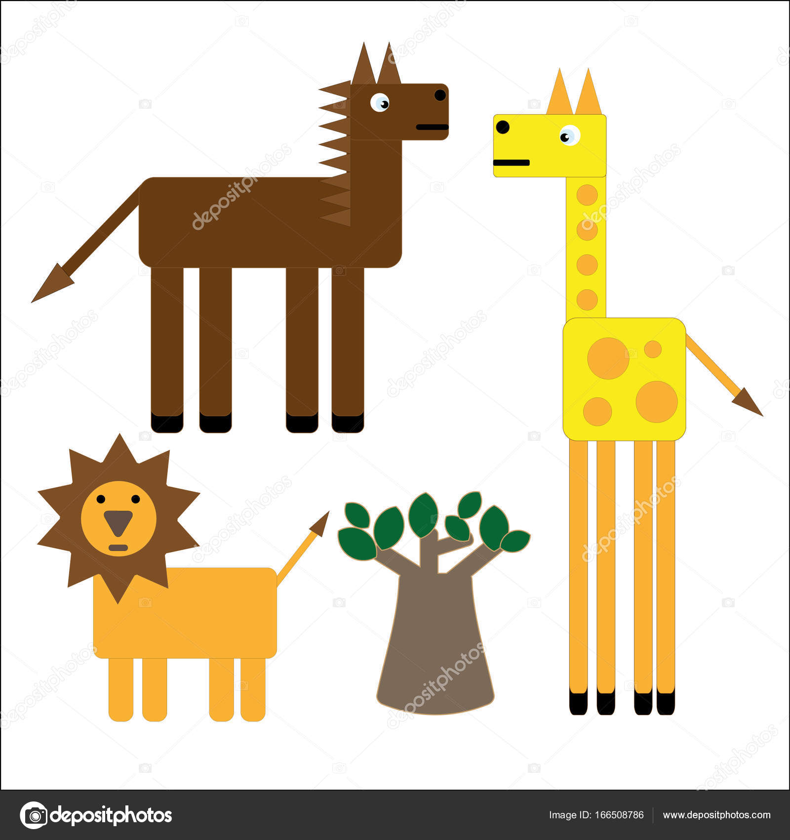 Cartoon animali della savana africana con baobab su priorit  bassa bianca — Vettoriali di elena610