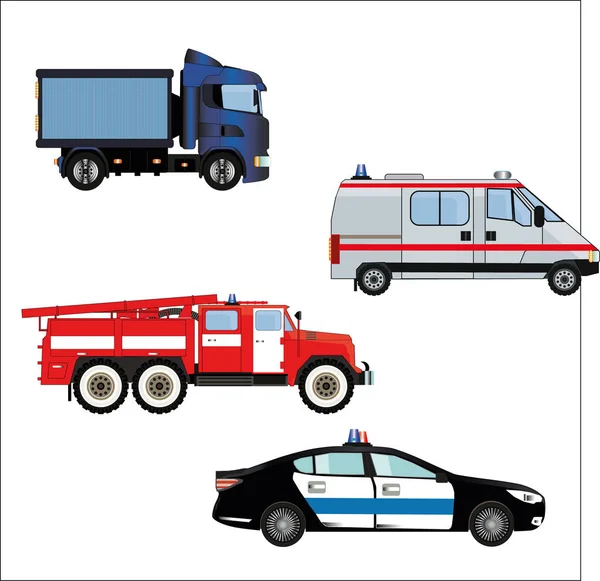 Um conjunto de veículos de emergência isolados —  Vetores de Stock