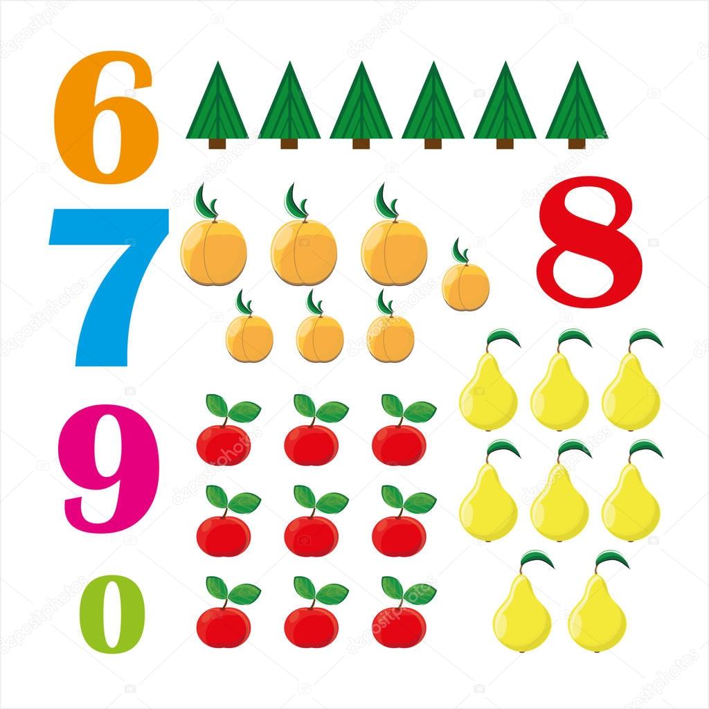 Colorful Numbers from six to nine with funny figures 