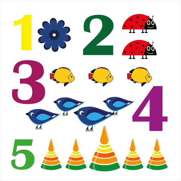 Números coloridos de cero a cinco con figuras divertidas Vectores de stock libres de derechos