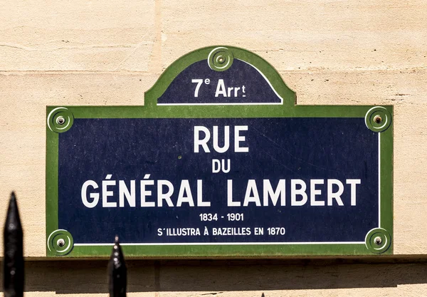 Rue du General Lambert - old street sign in Paris — Stock Photo, Image