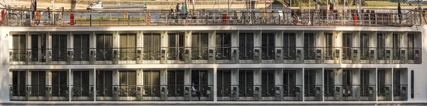 River cruise ship with cabins on river Rhine — ストック写真