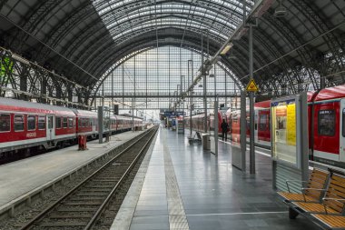 insanlar geliyor ve Frankfurt tren istasyonunda yola