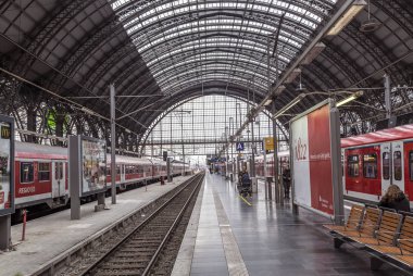 insanlar geliyor ve Frankfurt tren istasyonunda yola
