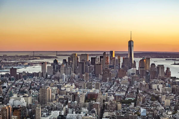 Skyline espetacular de Nova York, Manhattan no por do sol — Fotografia de Stock