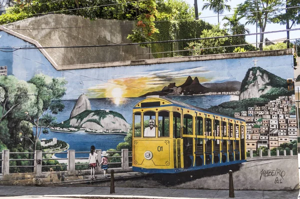 Pintura do eléctrico de Santa Teresa no Largo dos Guimarães . — Fotografia de Stock