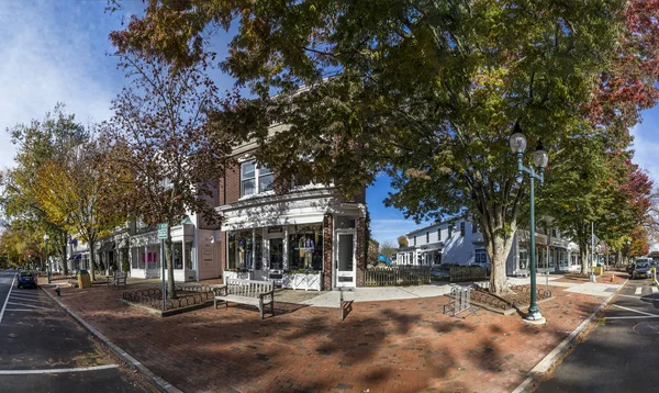 Vista para a rua principal em East Hampton com velho vitoriano bu de madeira — Fotografia de Stock