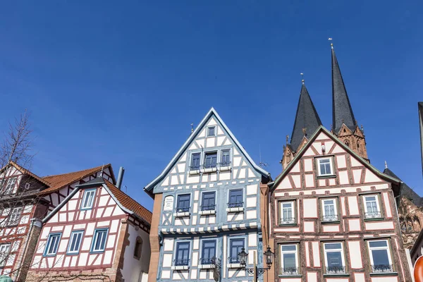 Facade of old historic houses from public area in Gelnhausen — Stock Photo, Image