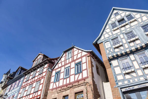 Facade of old historic houses from public area in Gelnhausen — Stock Photo, Image