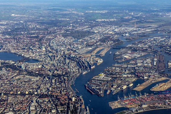Aerial of city of Hamburg in the afternoon — Stock Photo, Image