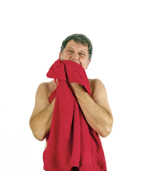 Homme éponge cheveux après la douche — Photo