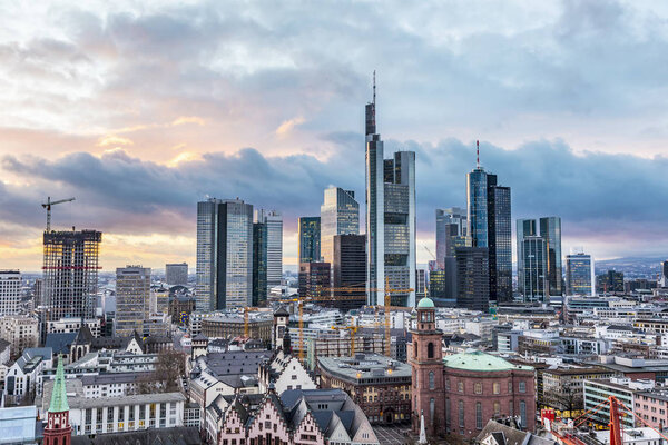 Skyline of Frankfurt am Main in the evening, Germany