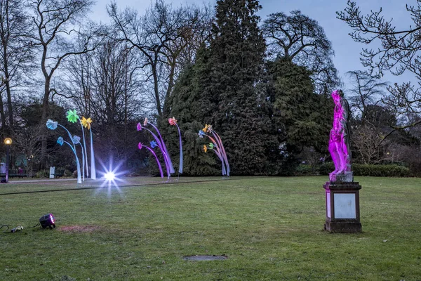 Licht evenement Winterlichter bij nacht in de Palmgarden in Frankfu — Stockfoto