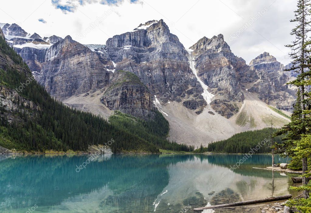 Lake mountains trees landscape at Lake Moraine, Canada 