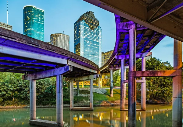 Skyline de houston à noite — Fotografia de Stock